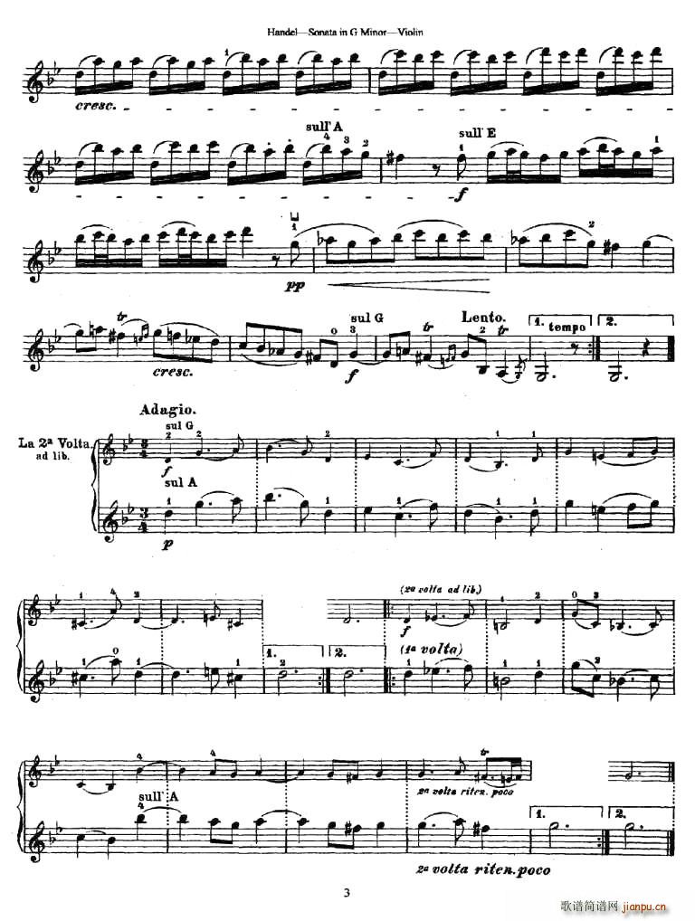 未知 《Sonata in G Minor》简谱