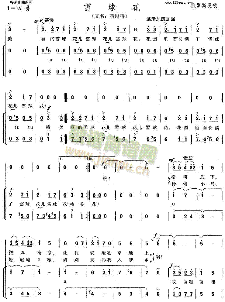 未知 《雪球花(俄罗斯民歌)》简谱