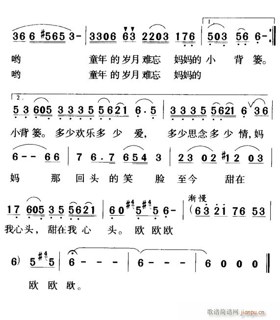 未知 《小背篓1》简谱