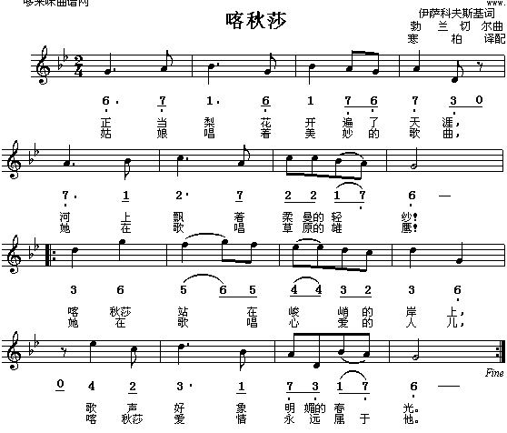 未知 《喀秋莎》简谱