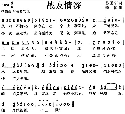 未知 《战友情深》简谱