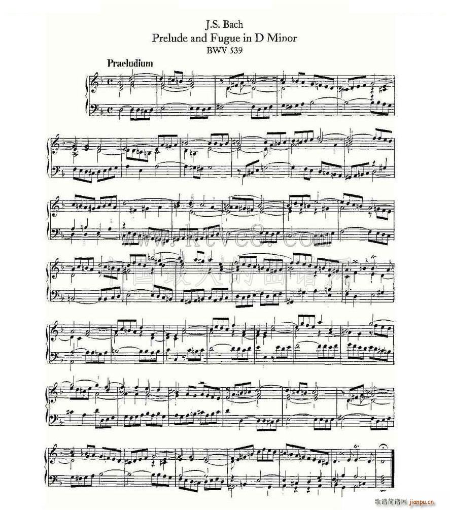 未知 《Prelude and Fugue in D Minor BWV 539 管风琴谱》简谱