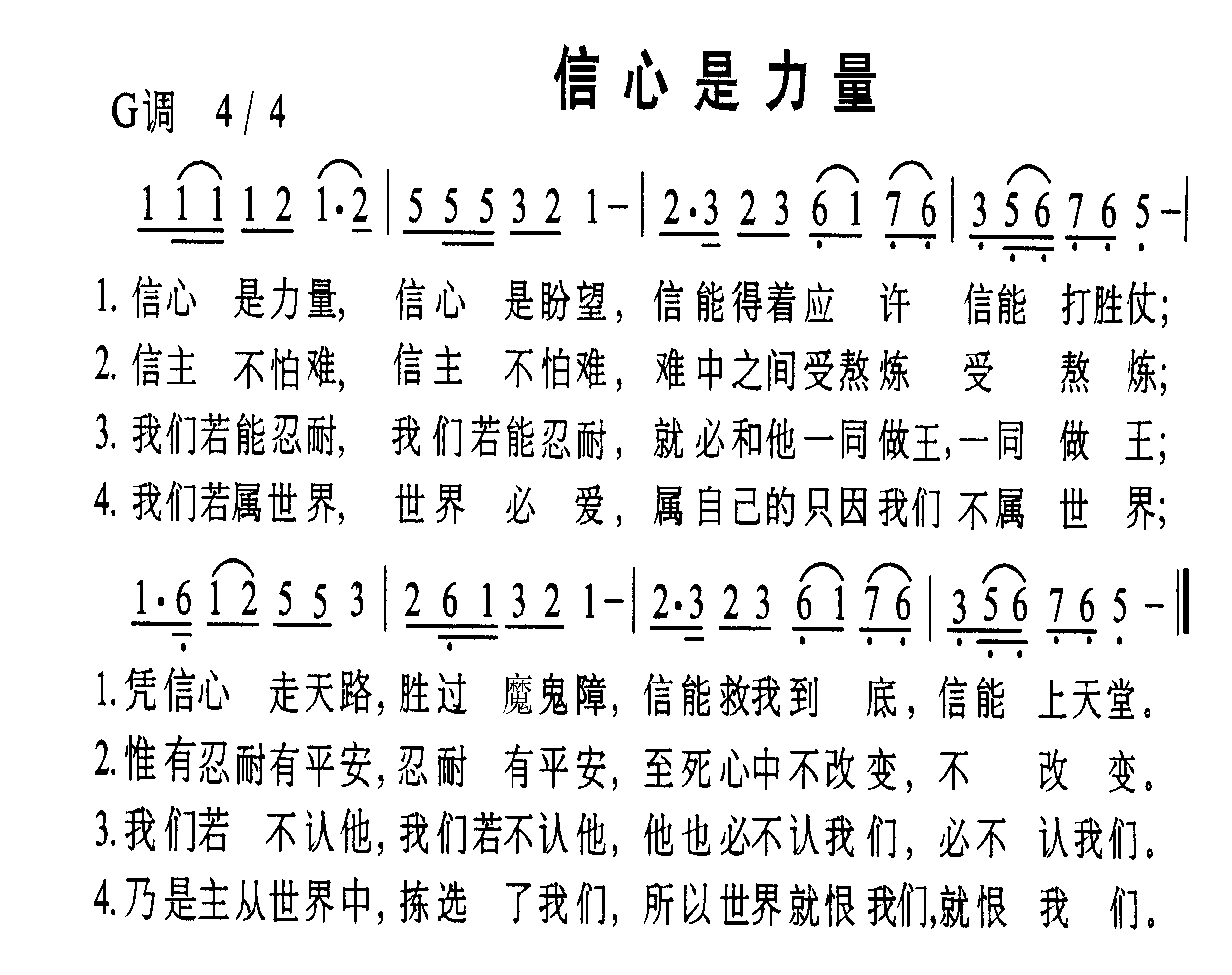 未知 《信心是力量》简谱