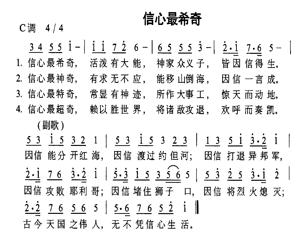 未知 《信心最希奇》简谱