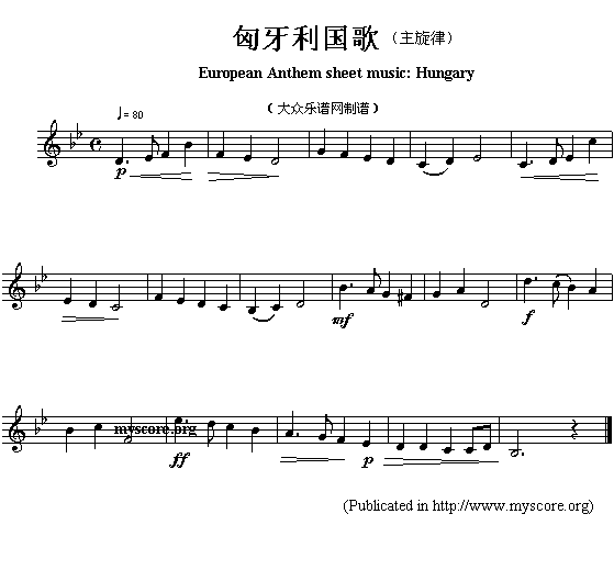 未知 《欧洲各国国歌曲谱：匈牙利（European Anthem sheet music:Hungary）》简谱