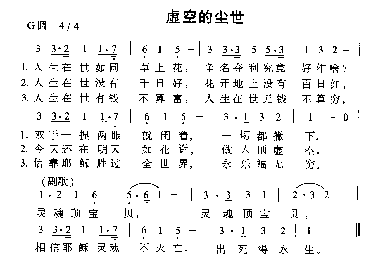 未知 《虚空的尘世》简谱