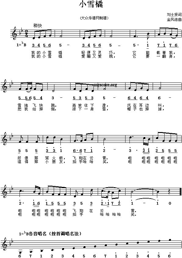 未知 《儿童歌曲:小雪橇》简谱