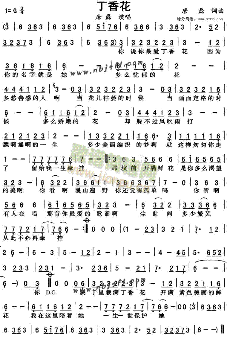唐磊 《丁香花》简谱