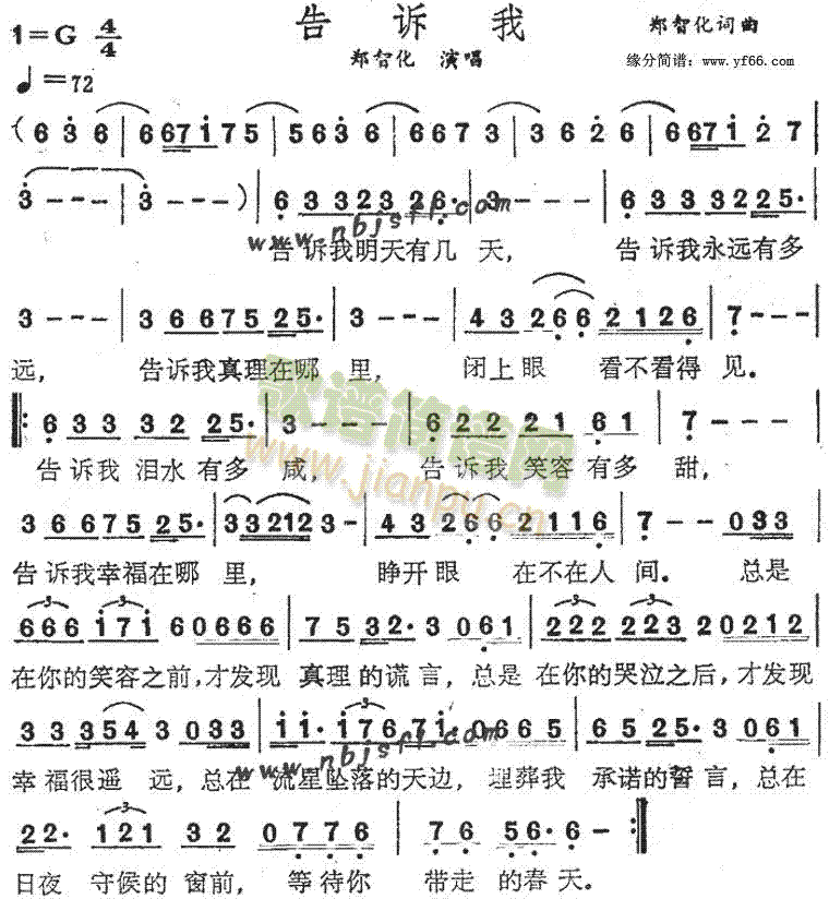 郑智化 《告诉我》简谱