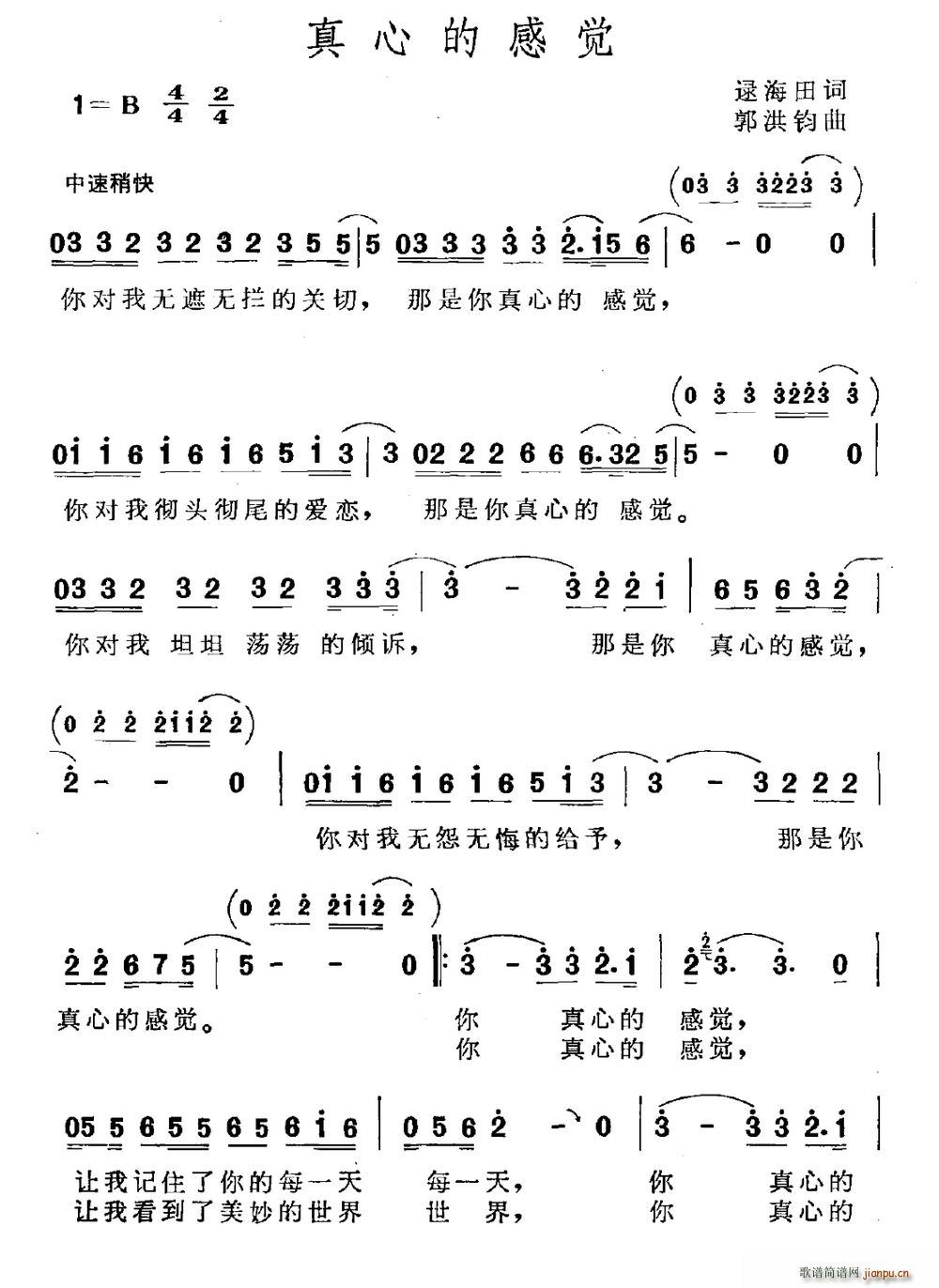 逯海田 《真心的感觉》简谱