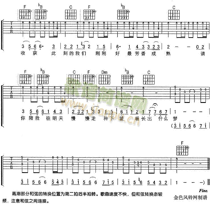 未知 《收获》简谱