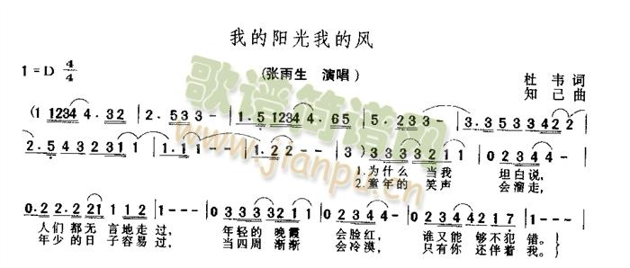 张雨生 《我的阳光我的风》简谱