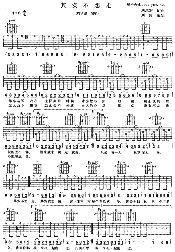 未知 《其实不想走》简谱