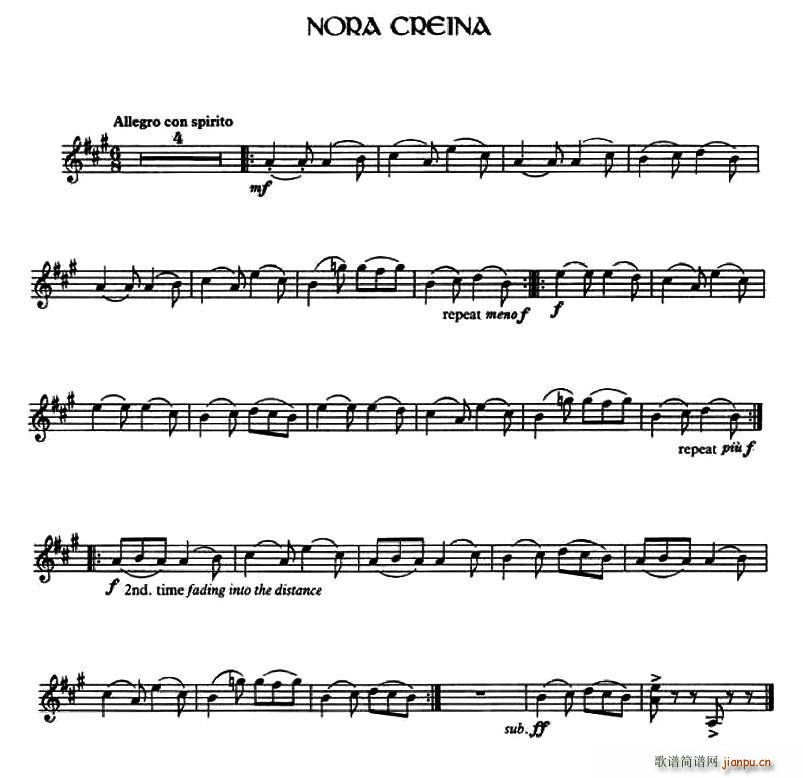 未知 《Nora Creina（爱尔兰曲调）》简谱