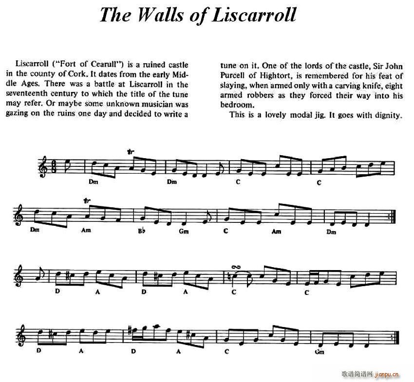 未知 《The Walls of Liscarroll （爱尔兰民歌）》简谱