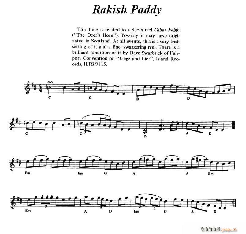 未知 《Rakish Paddy（爱尔兰民歌）》简谱