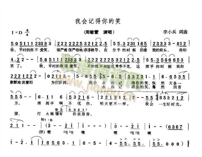 周慧敏 《我会记得你的笑》简谱