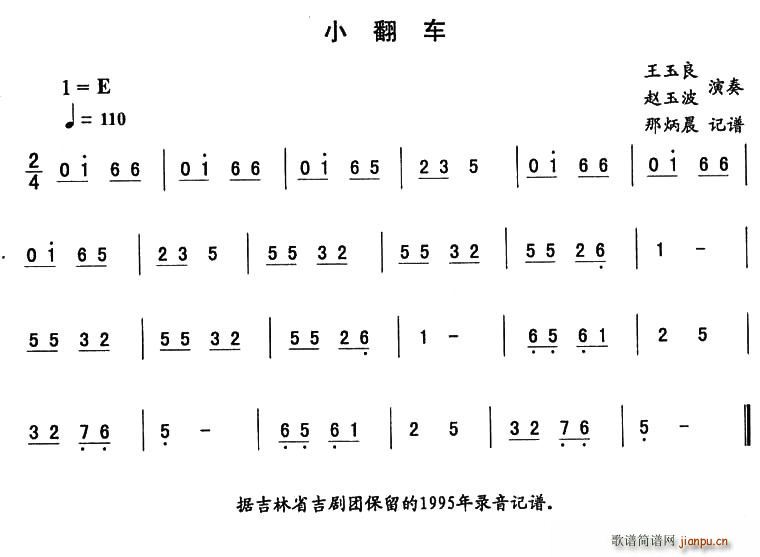 未知 《小翻车—东北秧歌曲牌（二人转伴奏谱）》简谱