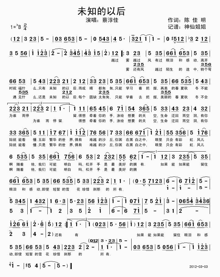 郭淳佳 《未知的以后》简谱