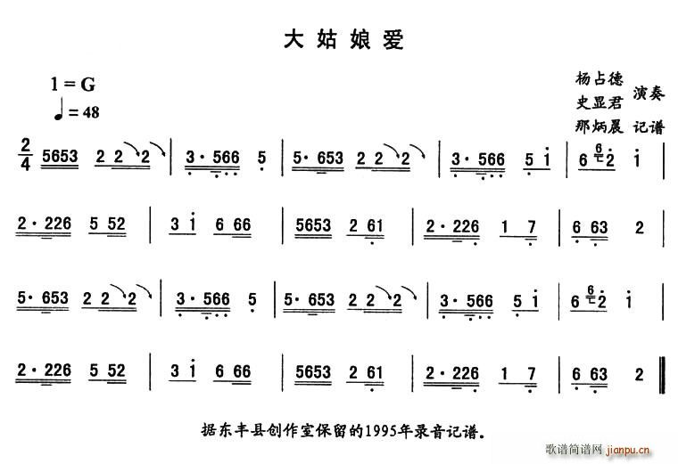 未知 《大姑娘爱—东北秧歌曲牌（二人转伴奏谱）》简谱