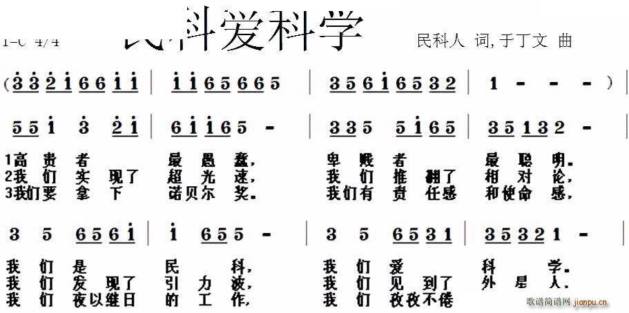 未知 《民科爱科学》简谱