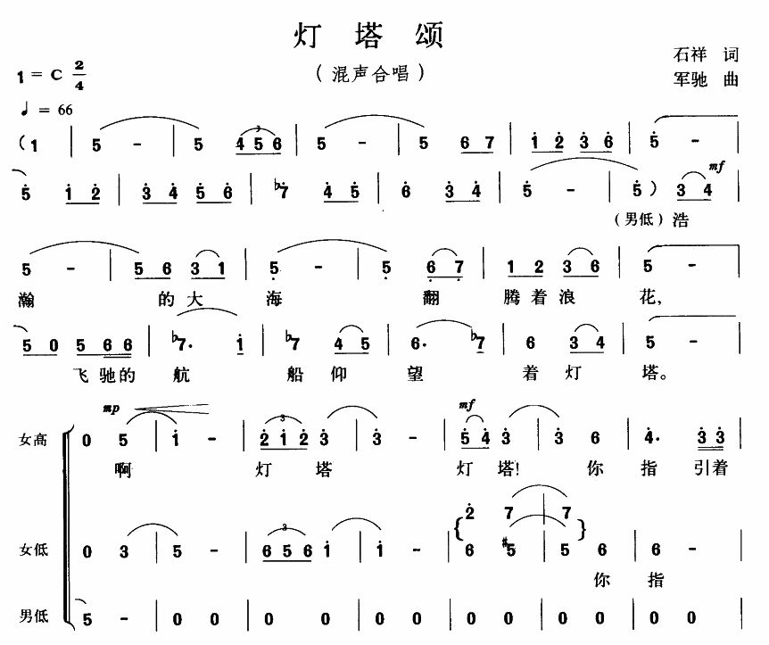 未知 《灯塔颂》简谱