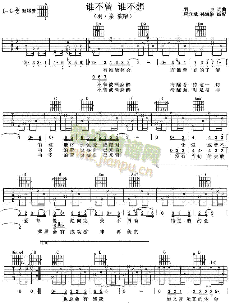 未知 《谁不曾谁不想》简谱
