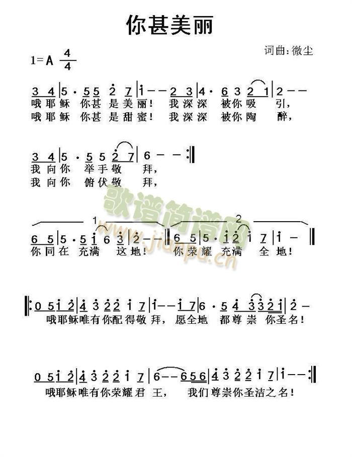 未知 《你甚美丽》简谱