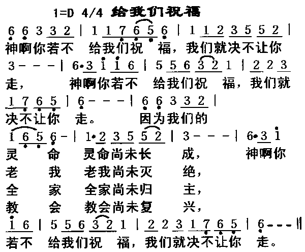 未知 《给我们祝福》简谱