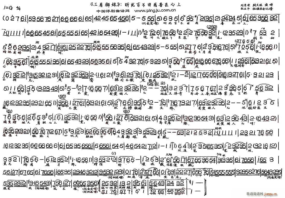 刘秀荣 剧文林 《三看御妹》简谱