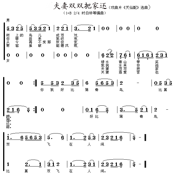 严凤英 《夫妻双双把家还》简谱