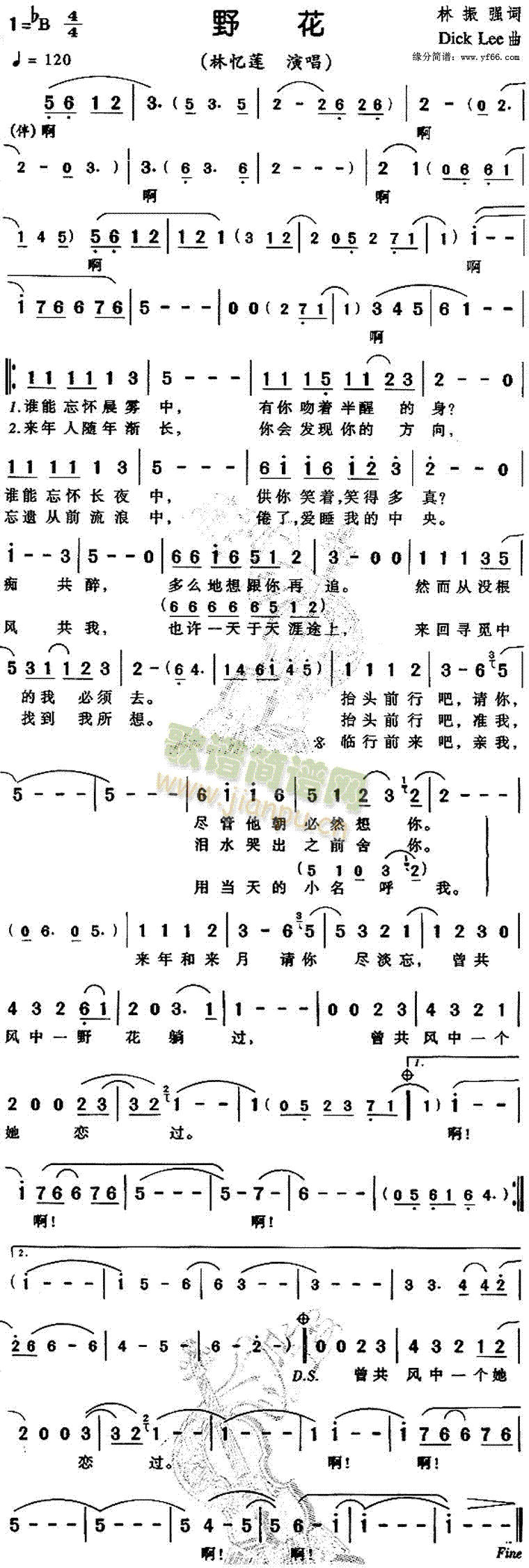 林忆莲 《野花》简谱