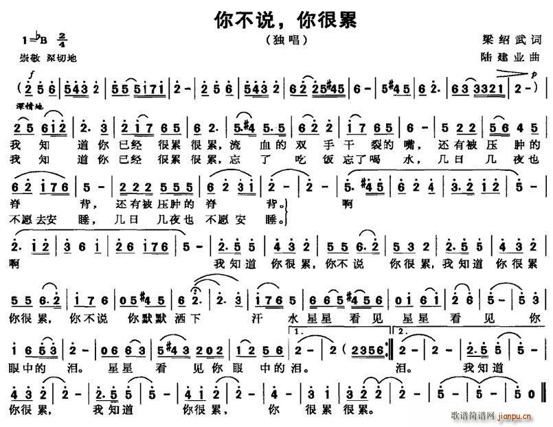 梁邵武 《你不说，你很累》简谱