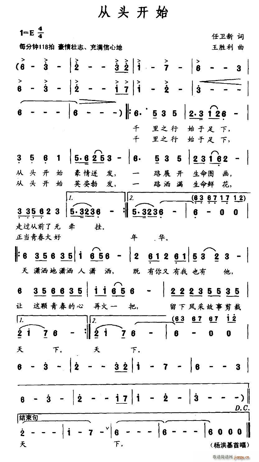 杨洪基   天降吉祥 任卫新 《从头开始》简谱