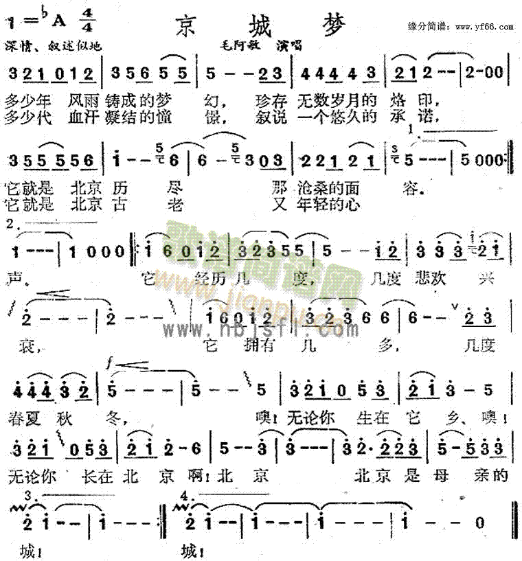 毛阿敏 《京城梦》简谱