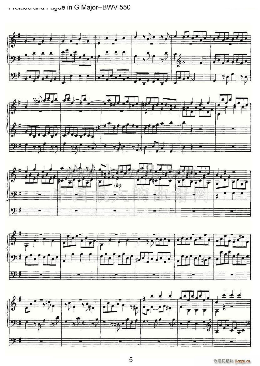 未知 《Prelude and Fugue in G Major BWV 550 管风琴谱》简谱