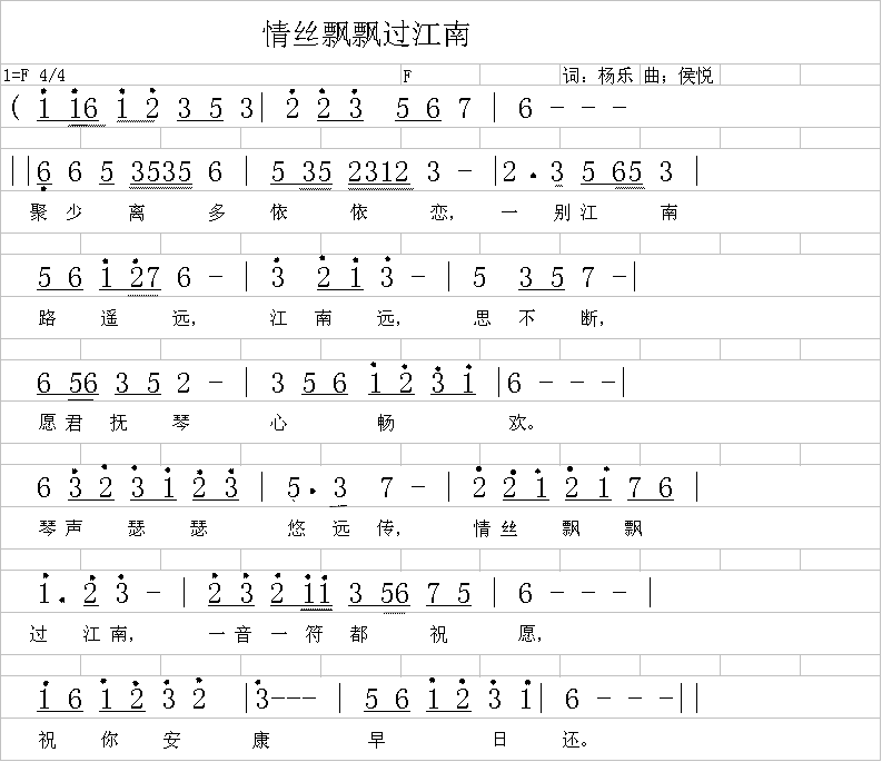 未知 《情丝飘飘过江南》简谱
