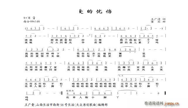 董宏 王广清 《爱的忧伤》简谱