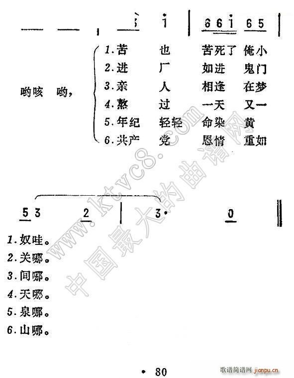 东北民歌 《童工诉苦（东北民歌）》简谱