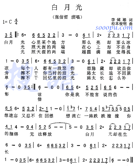 张信哲 《白月光》简谱