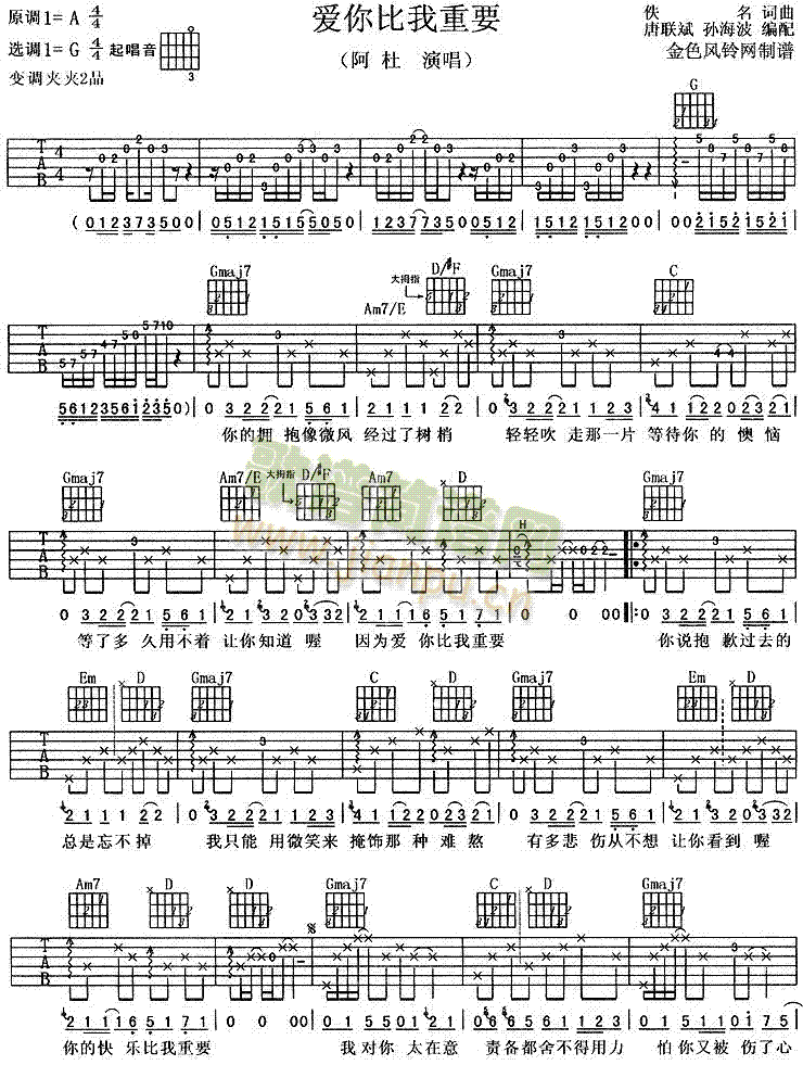 未知 《爱你比我重要》简谱