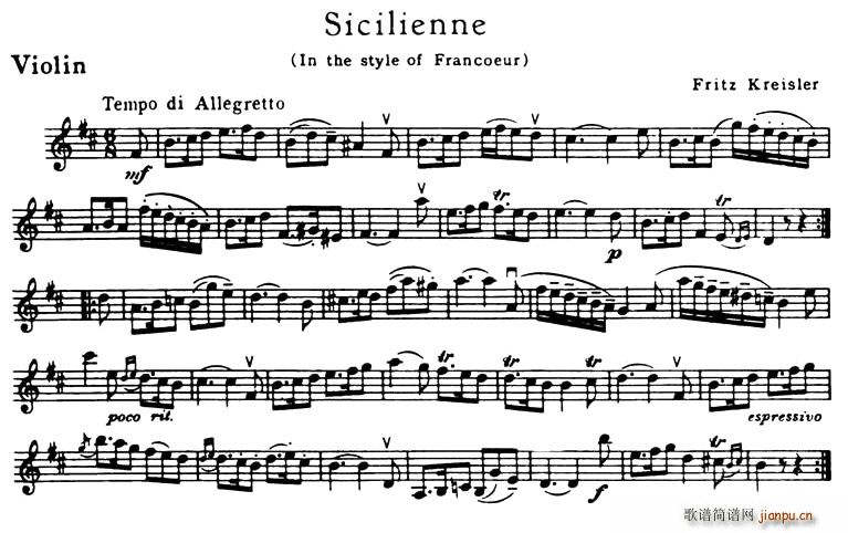 未知 《Sicilienne（西西里安舞曲）》简谱