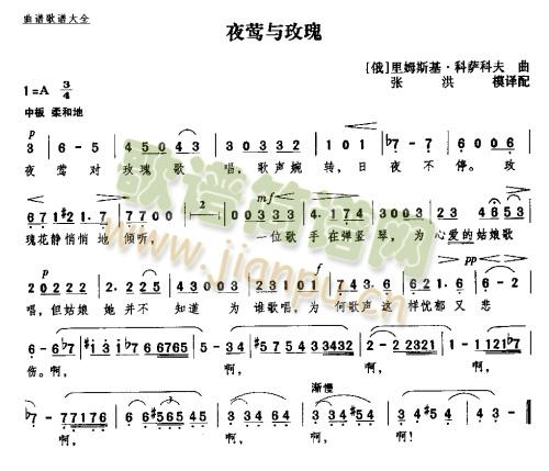 未知 《夜莺与玫瑰》简谱