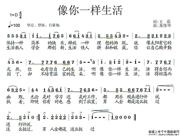 未知 《像你一样生活》简谱