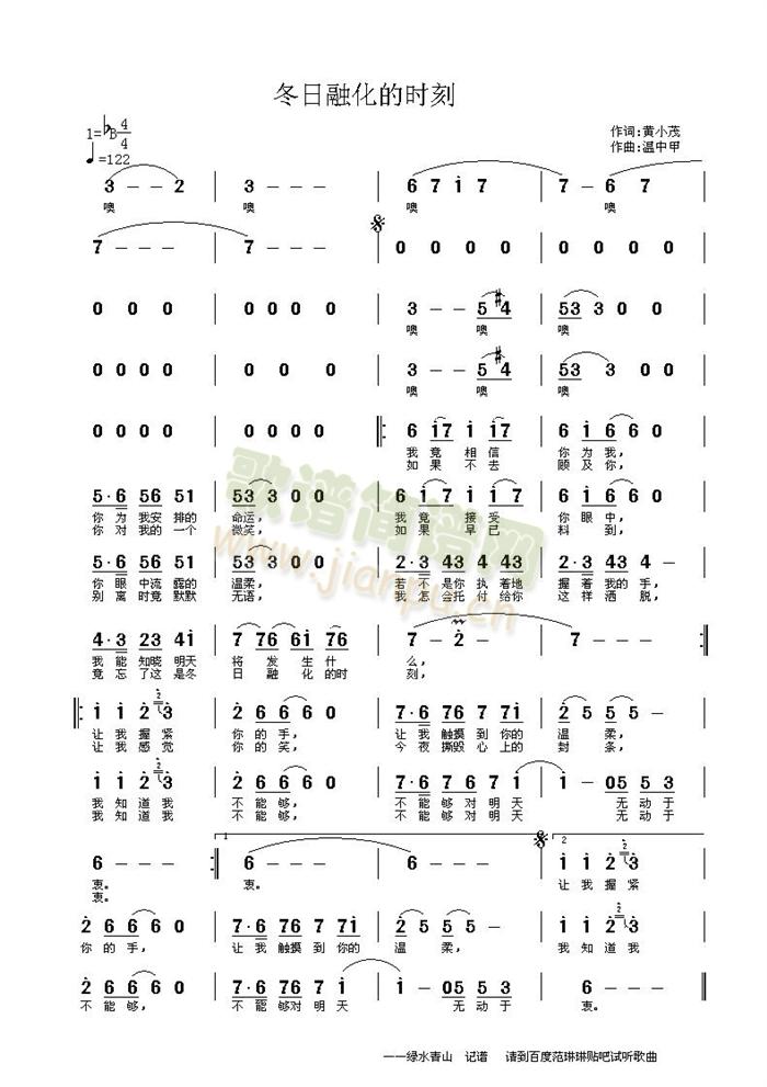 范琳琳 《冬日融化的时刻》简谱