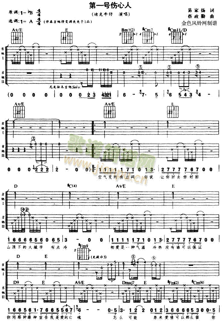 未知 《第一号伤心人》简谱