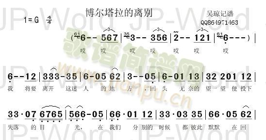 未知 《博尔塔拉的离别》简谱