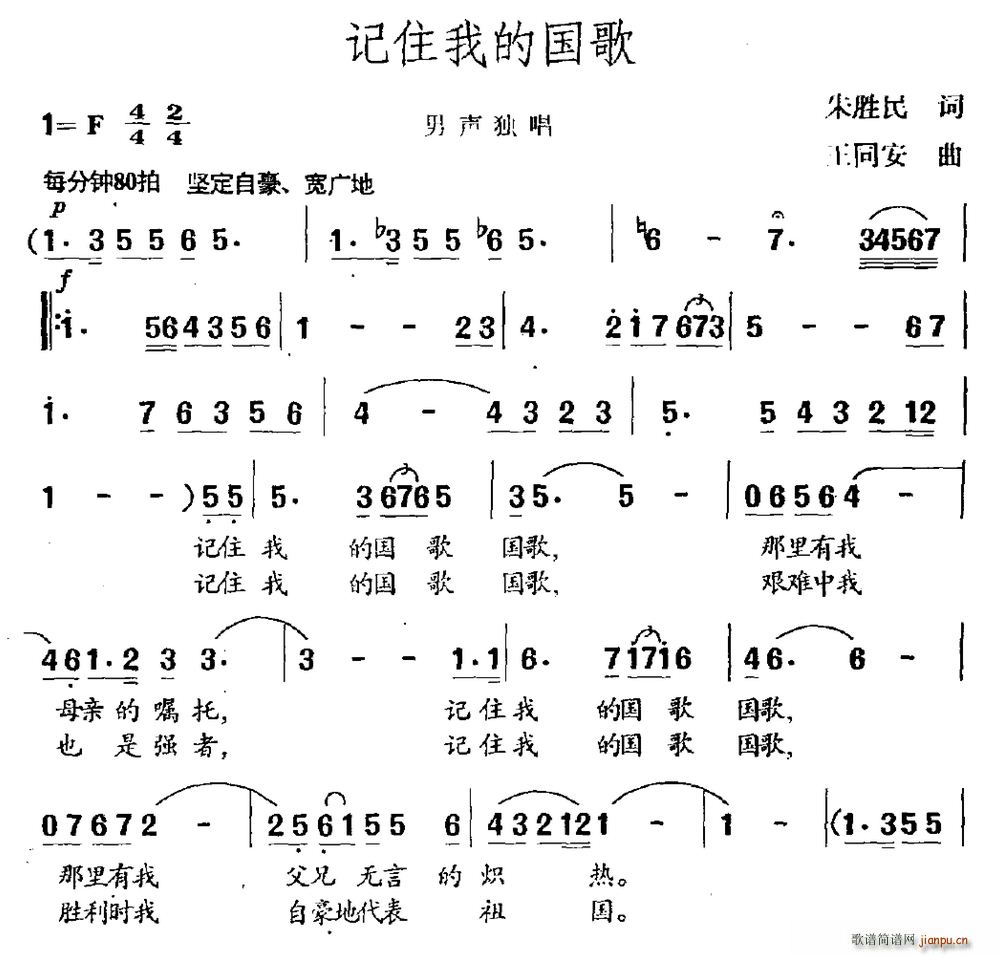 朱胜民 《记住我的祖国》简谱