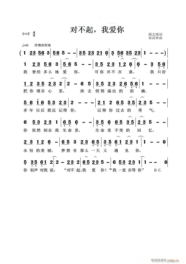 黄清林 颜志刚 《对不起 我爱你》简谱