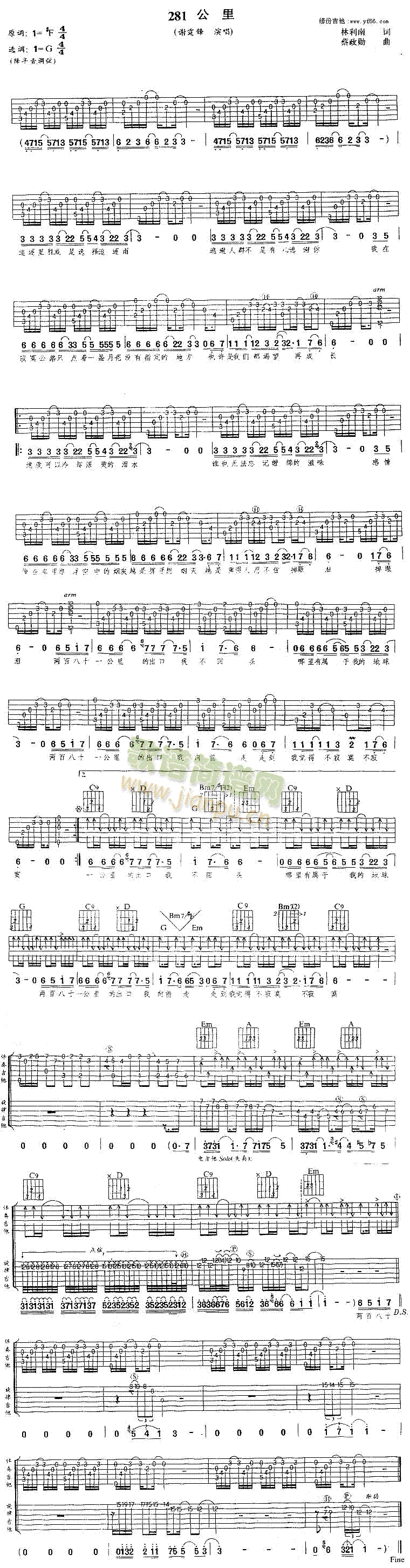 未知 《281公里》简谱